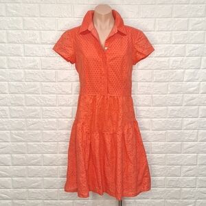 DIANE VON FURSTENBERG Skylar Short Sleeve Eyelet Dress Ocean Coral 